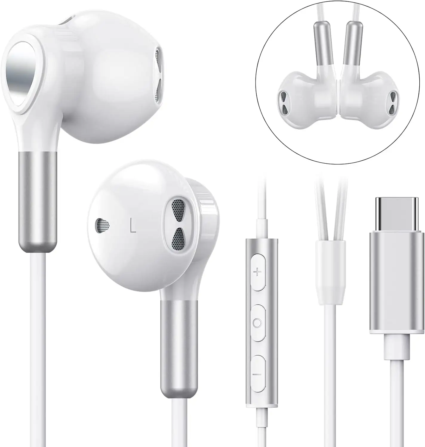 USB Tipo C Carregamento Cabo Fast Data Earphone para telefone móvel com fio earbuds tipo c