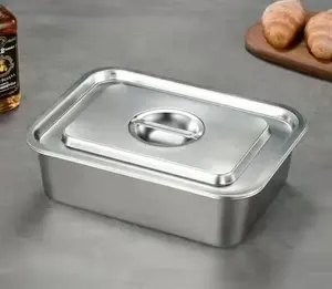 Manufacturer Wholesale Customization Stainless Steel Food Storage Deep Plate Tray With Lid