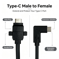 Câble d'extension USB4 40 Gbps Type-C mâle/femelle à 90 degrés, 8K, charge PD 100W, station d'accueil pour ordinateur portable VR, caméra