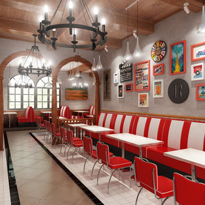 Asiento de cabina de <span class=keywords><strong>restaurante</strong></span> con respaldo en forma de V, estilo Retro americano de los 50, vinilo rojo <span class=keywords><strong>y</strong></span> <span class=keywords><strong>blanco</strong></span> - Product Image 2