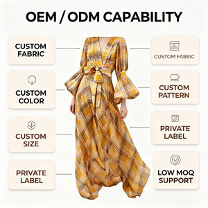 Vestido <span class=keywords><strong>Maxi</strong></span> a Cuadros Estilo Europeo y Americano para Mujer: Casual, Diseño con Cuello en V, Mangas Abullonadas <span class=keywords><strong>3</strong></span>/4, un Vestido Moderno - Product Image 4