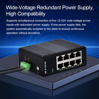 Commutateur Ethernet industriel non géré ZTRS à 8 ports, double rangée, 100 Mbit/s, prend en charge l'alimentation double redondante, montage sur rail DIN.