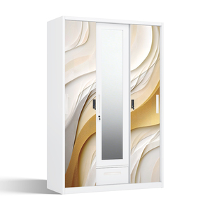 Armoire en acier imprimé à 3 portes coulissantes avec miroir et tiroir inférieur, 1200 mm, en kit - Product Image 2