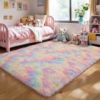 Tapis d'intérieur classique en polyester moelleux, épais, pour chambre de filles, arc-en-ciel, doux, lavable, à poils longs, tapis moelleux et pelucheux, adorable, pour chambre d'enfant, dortoir
