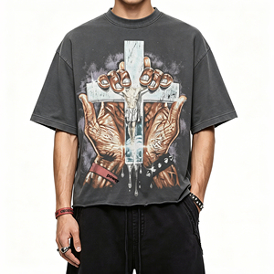 เสื้อยืดสตรีทแวร์คอกลมแขนสั้นพิมพ์ลายกราฟิกทรงโอเวอร์ไซส์ ผ้าคอตตอน 100% น้ำหนัก 300 กรัม แบบวินเทจ - Product Image 1