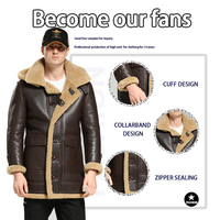 Blouson B-3 à capuche en cuir de mouton véritable pour homme