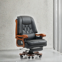 Chaise de bureau exécutive en cuir véritable, massage 9 points, pivotante à 360 degrés, hauteur réglable, design traditionnel