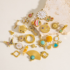 YIMEILI y Acero Inoxidable PVD Chapado en Oro de 18K, Dijes de Esmalte con Forma de Margarita, Mariposa, <span class=keywords><strong>Cereza</strong></span>, Sol, Piedras Naturales, Joyería DIY - Product Image 3