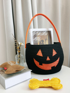 Cesto portátil de lona tejida con cuerda de algodón para dulces de <span class=keywords><strong>Halloween</strong></span>, ideal para fiestas de truco o trato, estilo romántico/retro/anime - Product Image 4