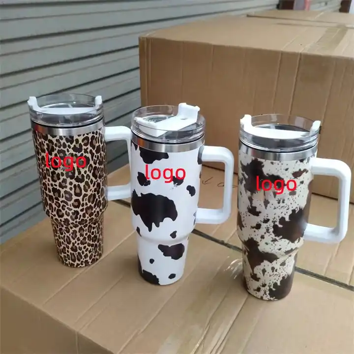 50pcs Leopard stainless steel tumbler with lid straw cheetah