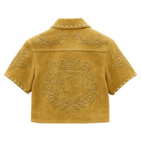T-shirt Homme Court et Ample en Daim avec Fermeture Éclair, Style Streetwear, Personnalisé par le Fabricant, Orné de Strass Diamant et Motifs en Relief