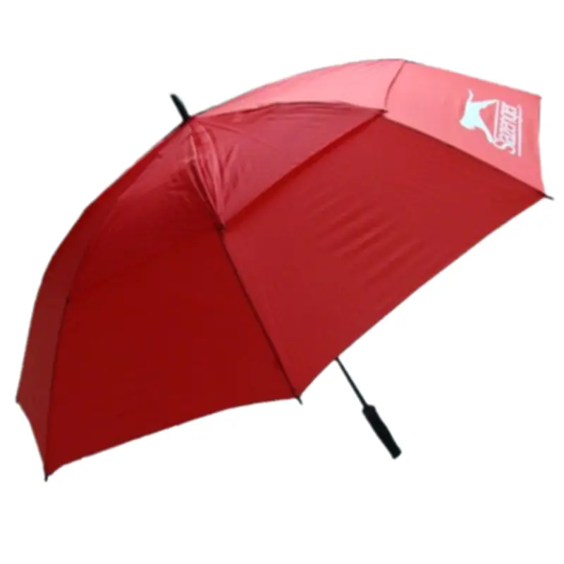 Parapluies de golf rouges de taille standard coupe-vent à deux couches de logo de marque personnalisée imprimé de logo résistant au soleil et à la pluie à ouverture manuelle bon marché