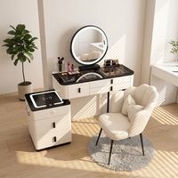 Table de maquillage intelligente en MDF avec miroir en verre à lumière LED, station de charge sans fil et tabouret pour chambre à coucher