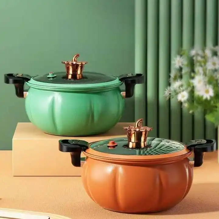 8lオレンジ新しいキッチン調理器具製品鋳鉄ノンスティックシチュースープポットガスパンプキン形状マイクロ圧力鍋