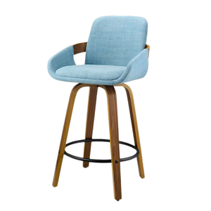 <span class=keywords><strong>Chaise</strong></span> <span class=keywords><strong>de</strong></span> <span class=keywords><strong>bar</strong></span> moderne <span class=keywords><strong>en</strong></span> noyer pivotante à 360° <span class=keywords><strong>avec</strong></span> dossier et accoudoirs <span class=keywords><strong>en</strong></span> <span class=keywords><strong>tissu</strong></span> pour cuisine, salle à manger, extérieur, centres commerciaux - Couleur bleue - Product Image 2