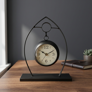 Horloge murale circulaire moderne en métal, design géométrique minimaliste, mouvement mécanique, affichage des heures par sonnerie périodique - Product Image 1