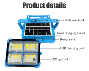 Lámpara de Emergencia LED <span class=keywords><strong>Solar</strong></span> Recargable Portátil de 500W con USB, Reflector <span class=keywords><strong>Solar</strong></span> - Product Image 2