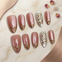 Ongles à presser de luxe léger, motif floral sculpté or rose, finition dégradée œil-de-chat, texture douce, vente en gros d'usine, ongles préfabriqués