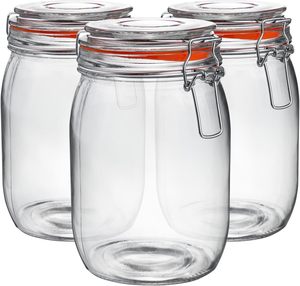 Pot en verre avec couvercle (1 litre) Contenant de stockage en verre hermétique pour aliments, farine, pâtes, café, bonbons, friandises pour chiens, collations - Product Image 1