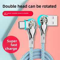 Câble de charge rapide Type-C tressé extra-long de 1,5 m à double angle rotatif pour appareils mobiles iOS/Android, utilisation en voiture