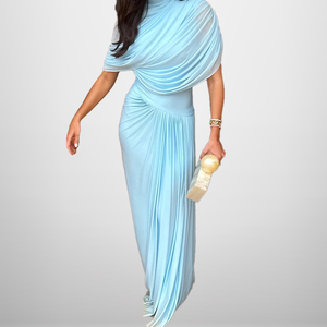 Abito lungo da <span class=keywords><strong>donna</strong></span> elegante con cintura in vita, stile scialle, arricciato e sartoriale, pronto per la spedizione all'ingrosso - Product Image 3