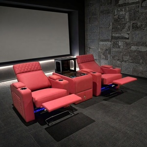 Kursi malas elektrik, kulit asli, baki penopang pinggang, Sofa Home theater mewah, furnitur bioskop asli Ruang Media - Product Image 2