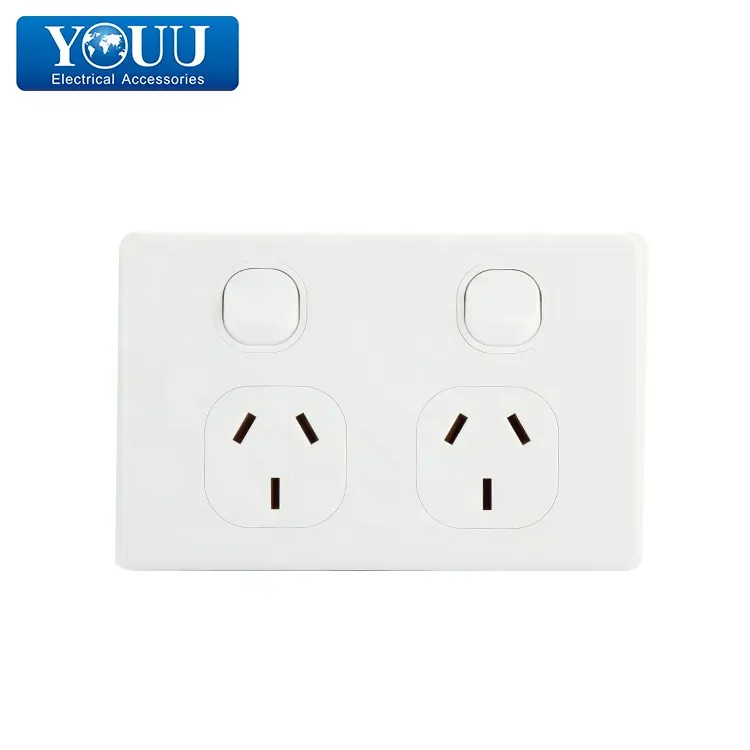 Hotel Energy Saving Finger Socket Outlet 2 Gang Powerpoint Electric Wall Switch