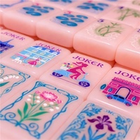 Tuiles de Mahjong américaines en acrylique personnalisées, design rose uni, motif dessin animé Paris, pour les réunions de famille, ensemble de Mahjong pour le divertissement