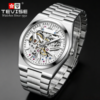 Montre automatique squelette personnalisée TEVISE pour hommes, usine OEM/ODM, montre-bracelet mécanique en acier inoxydable massif