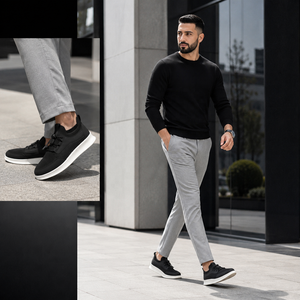 2026 Logo Personalizado Zapatos De <span class=keywords><strong>Hombre</strong></span> Zapatillas Flyknit Superposiciones Cuero <span class=keywords><strong>Cordones</strong></span> Toggle Slip On Plataforma Acolchada - Product Image 2
