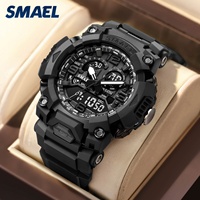 Montre SMAEL 8099 en gros, carrée, avec alarme, chronomètre, mode sport, extérieur, résistante à l'eau 50 bars, cadran lumineux, affichage numérique