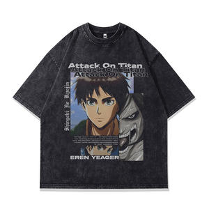 T-shirt à manches courtes imprimé directement avec motif d'anime japonais pour hommes et femmes, style streetwear vintage, délavé et vieilli - Product Image 2