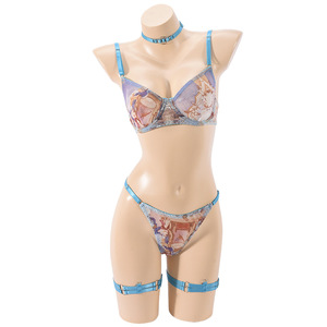 ชุดชั้นในผู้หญิงแบบเซ็กซี่พิมพ์ลาย สายรัดแบบสามจุด สไตล์เย้ายวน ชุดชั้นใน 4 ชิ้นสำหรับผู้หญิง - Product Image 6