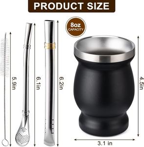 Set de Vaso Térmico de Acero Inoxidable de Doble Pared de 8 oz con Bombilla y Cepillo para <span class=keywords><strong>Mate</strong></span>, Diseño de Calabaza Natural, Venta al por Mayor - Product Image 2