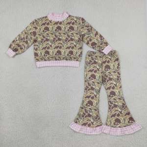 Ensemble 2 pièces décontracté pour fille : Sweat-shirt camouflage à col montant et pantalon évasé à volants – Collection Chasse RTS - Product Image 3