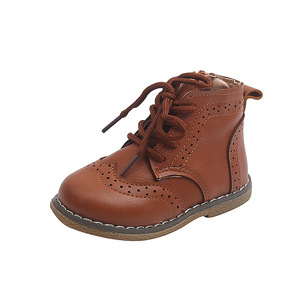 Botas de Combate para Niños y Niñas, Botines Impermeables con Cremallera y Cordones para Niños Pequeños, Botas de Cuero para Niños - Product Image 1
