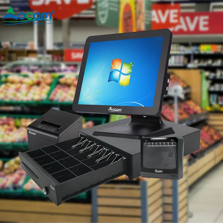 Ocom New 15inch Windows tiền mặt đăng ký POS máy màn hình cảm ứng thủ quỹ tất cả trong một POS hệ thống máy tính