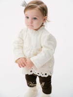 Tunique à manches longues pour bébé fille, col montant à volants, manches bouffantes texturées, ourlet brodé à œillets, boutons au dos, printemps automne