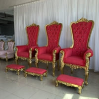 Chaise Trône Haut de Gamme Rouge Doré avec Repose-Pieds, Style Européen, pour Mariage, Chaise Royale Personnalisée