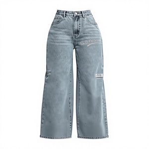 Jeans de Mezclilla Anchos de Cintura Alta para Mujer, Marca Sanyabi, Estilo Casual, Lavado a la Piedra, con Bolsillos - Product Image 1