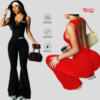 Combinaison de yoga moulante sans manches, style streetwear, dos nu, décontractée, effet push-up fessier, contrôle du ventre, pour la gym et l'entraînement, avec logo personnalisé