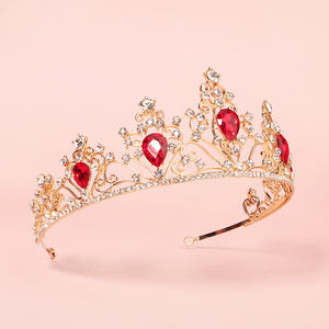 Diadème couronne diadème de mariage, coiffe reine en cristal, <span class=keywords><strong>rouge</strong></span> strass, coiffure, - Product Image 4