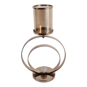 Portacandele Decorativo in Vetro con Base a Doppio Anello, Elegante Supporto per Candele a Colonna per Tavolo da Pranzo - Product Image 4