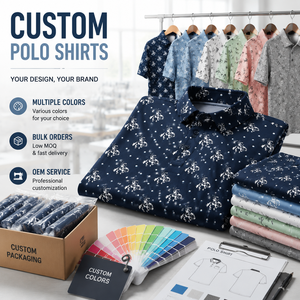 Custom Western Golf Polo Shirts Men <b>Navy</b> Horse Print All Over Pattern Short Sleeve Private Label OEM ODM Manufacturer - Product Image 4