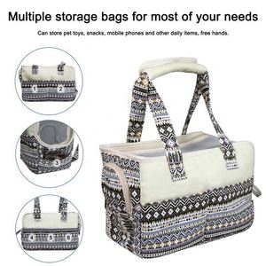 Bolsa de Transporte Multifuncional para Mascotas (Perros y Gatos), Diseño Étnico, de Lona y Malla, con Correa de Seguridad - Product Image 2