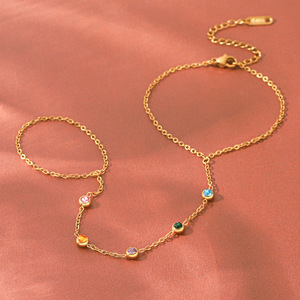 Bracelet de doigt en acier inoxydable plaqué or 18 carats, zircon scintillant, ne se décolore pas, chaîne de main en acier inoxydable, bijoux pour femmes - Product Image 3