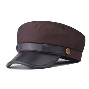 Cross-border Ins Style PU Leather Flat-top Beret <b>Hat</b> with Short Brim Cotton All-match Breathable Octagonal Women's Leather <b>Hat</b> - Product Image 5