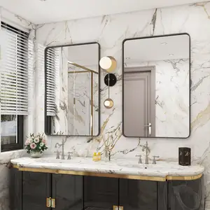 2023 Miroir de salle de bain de haute qualité avec étagère bien finie Miroir de cadre de revêtement en poudre noire