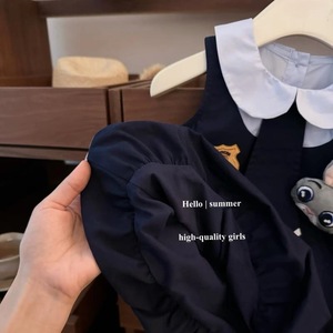 Tongxingyuan Girls Sleeveless Police Rabbit Dress With Peter Pan Collar Tulip Skirt School Style Summer Wear - Product Image 4