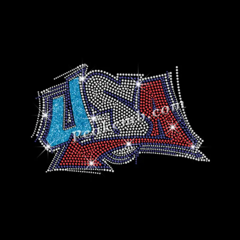 반짝이에 철 미국 편지 전송 애국 라인 석 아플리케 셔츠 디자인